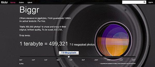 Flickr云存储空间达1TB的可视化描述