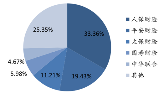 2015年财险排名前五公司的市场份额