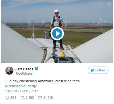 亚马逊修建大型风力发电场 贝佐斯亲自去玩了一趟